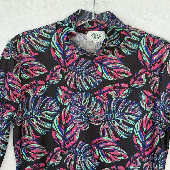 Kira Lifestyle Athletic Cropped Long Sleeve Tropical Print Active Top Size M - Picture 3 of 15